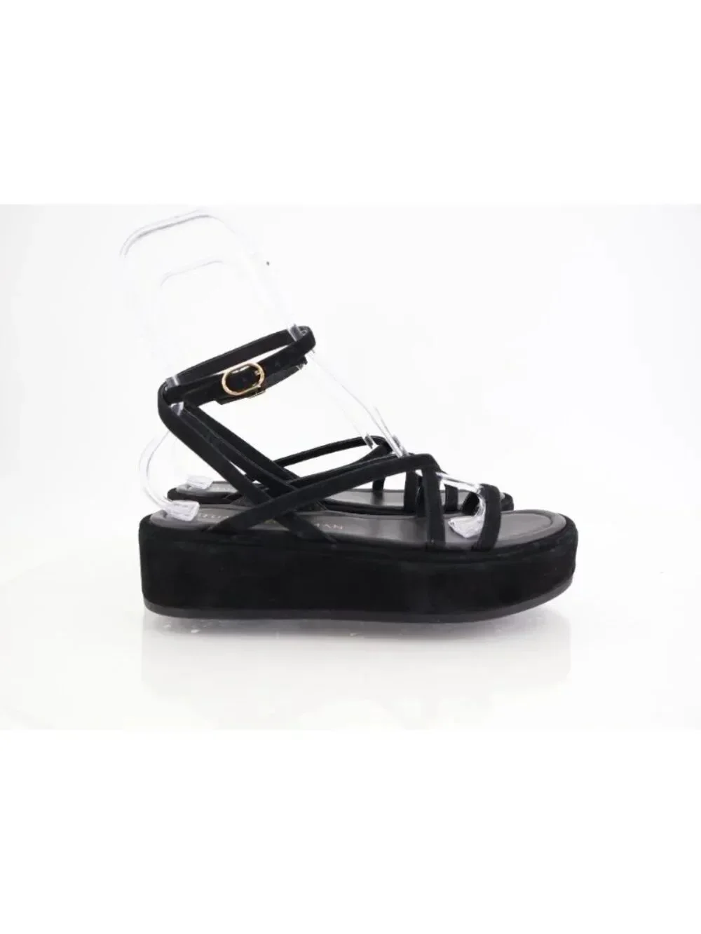 Stuart Weitzman Summerlift Platform Strappy Sandal Round Toe Black Size 10 Flat